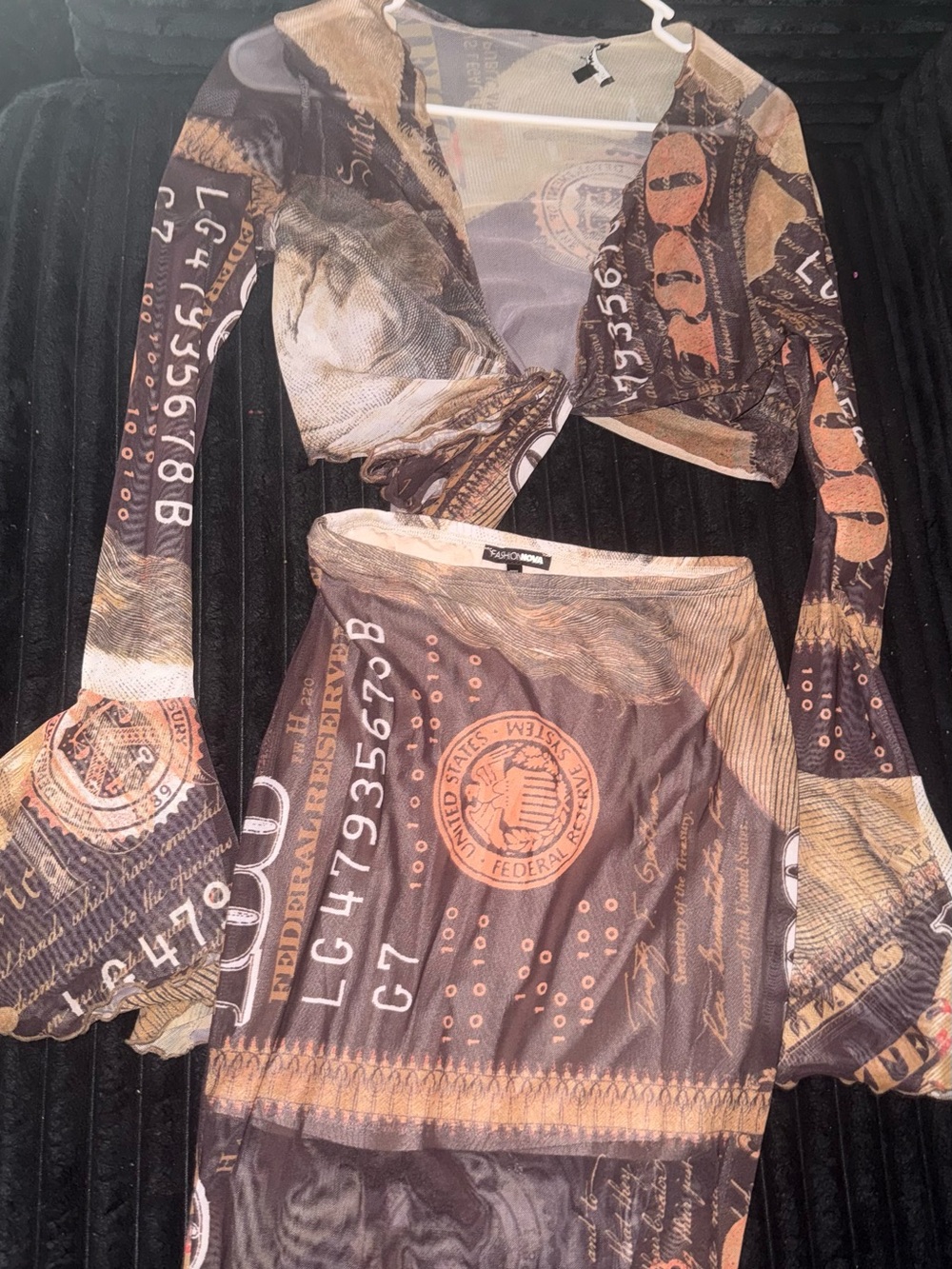 Fashion Nova Brown & Tan Graphic Two-Piece Skirt Set